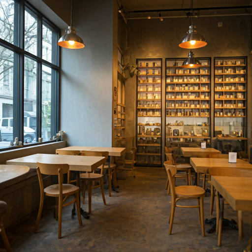 Interior of an artsy cafe